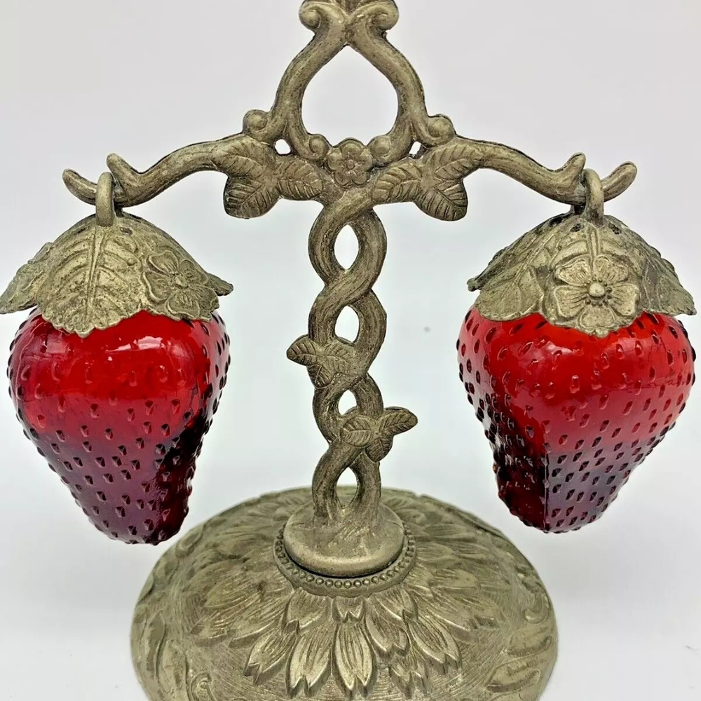 Vintage Strawberry Shaped Glass Salt and Pepper Shakers
